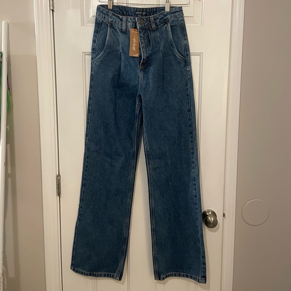 Nasty Gal Organic Pleated Wide Leg Jeans 0175 - Picture 3 of 8